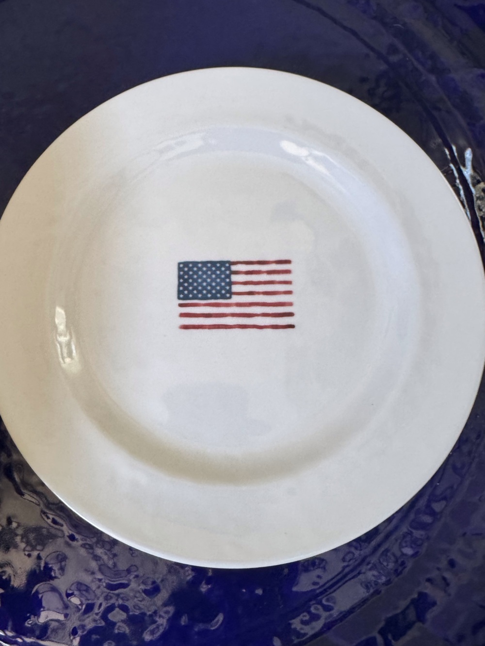 Pottery Barn White SaladPlate with American Flag Motif